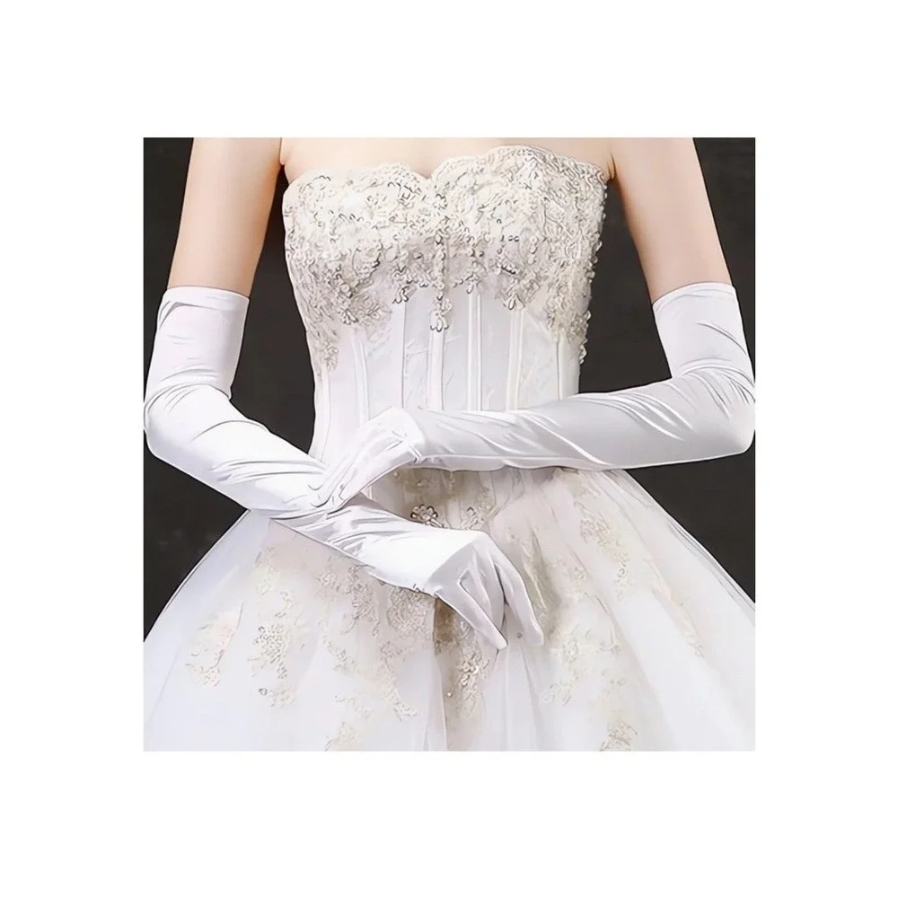 Retro White Satiny Stretch Opera Length Long over Elbow Gloves‎ 19